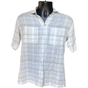 Unbranded Vintage Plaid Short Sleeve Button Up Shirt Gray Blue Boxy 90s
